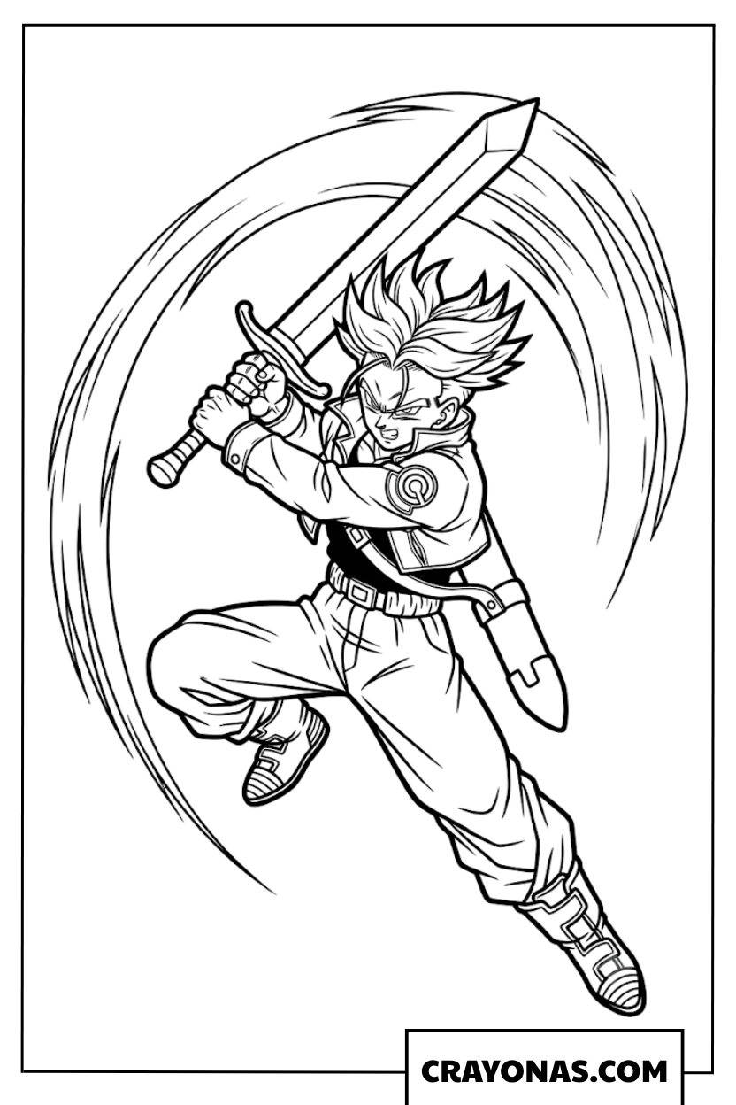 Future Trunks Slashing Sword Strike Coloring Page