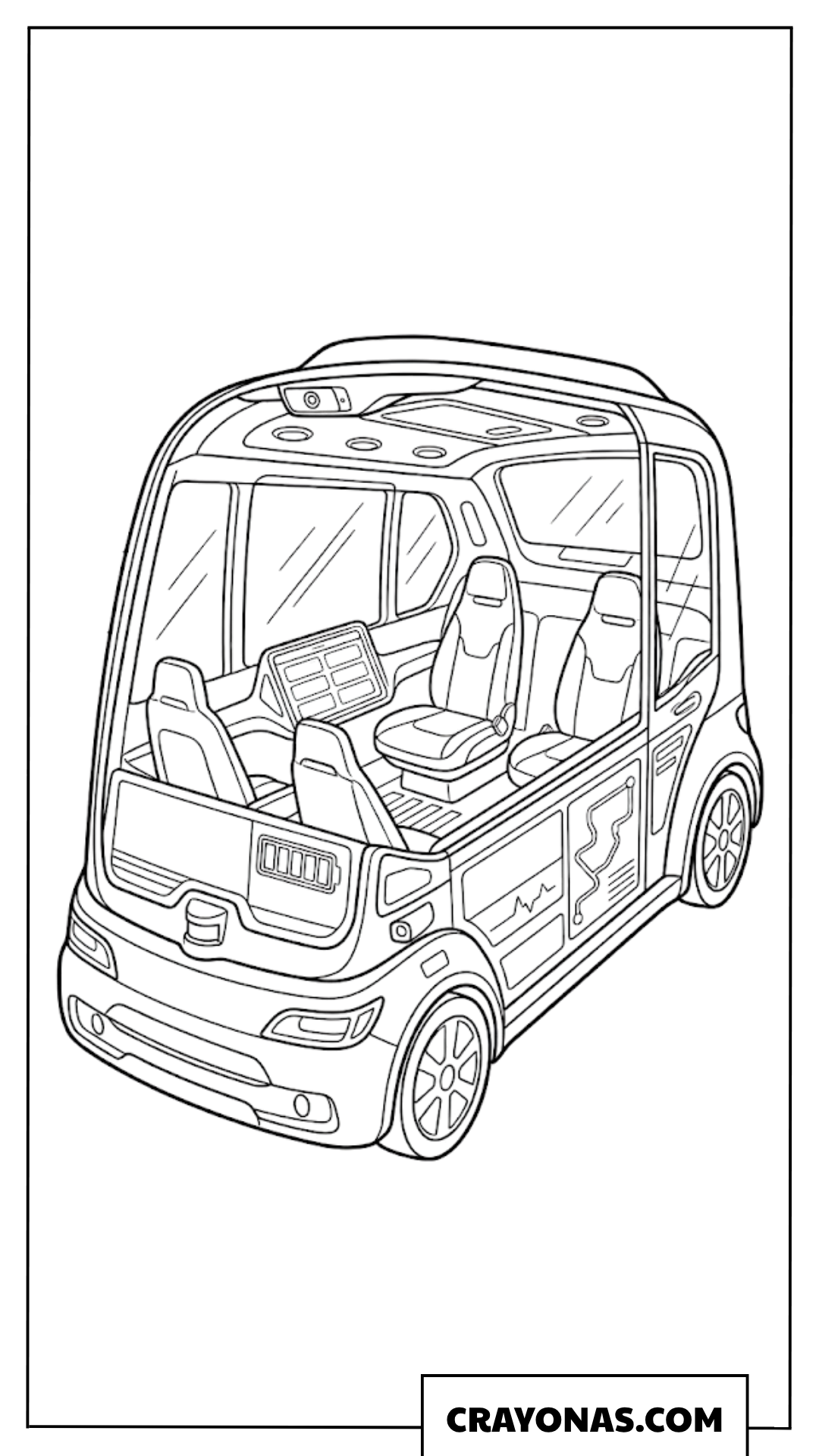 Futuristic Autonomous Self-Driving Pod Vehicle Coloring Page