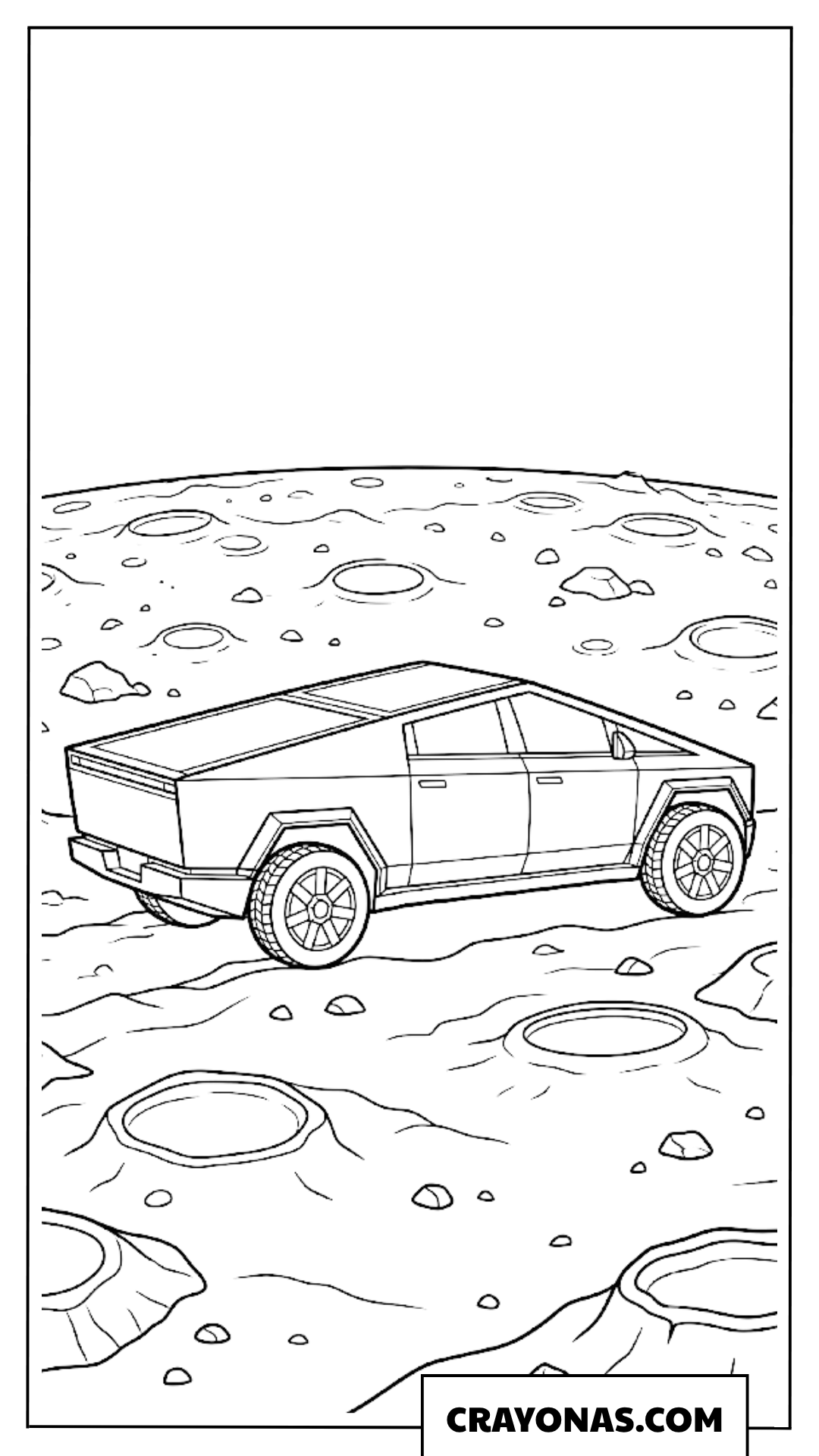 Futuristic Electric Cyber Truck Driving on Moon Surface Coloring Page