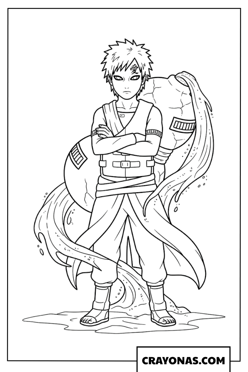 Gaara of the Desert with Giant Sand Gourd Coloring Page
