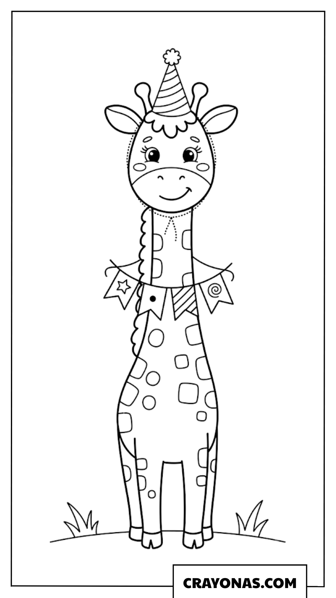 Giraffe Wearing Party Hat Coloring Page