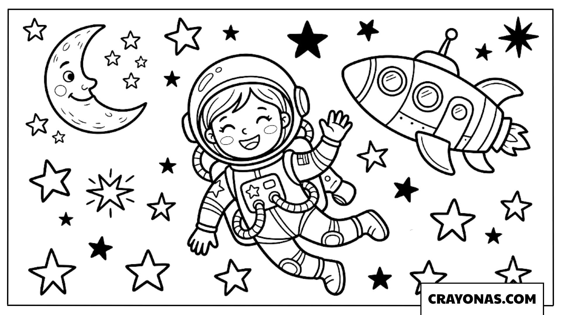 Girl Astronaut in Space Coloring Page