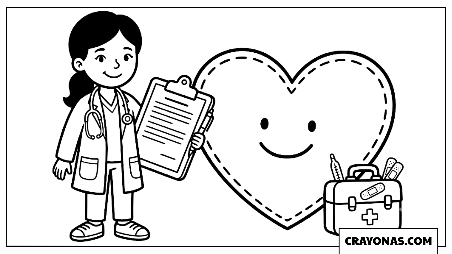 Girl Doctor with Heart Coloring Page