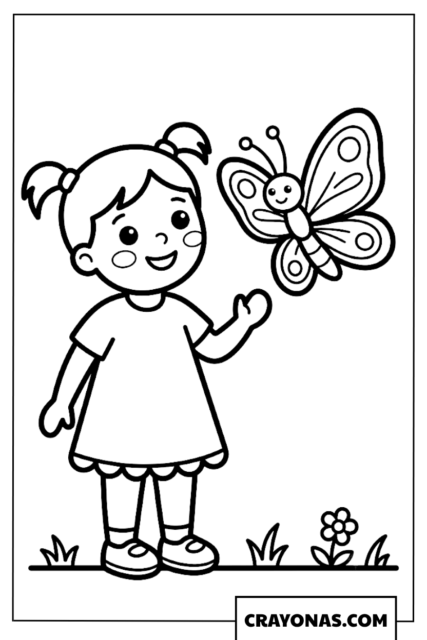 Girl Playing with Butterfly Coloring Page