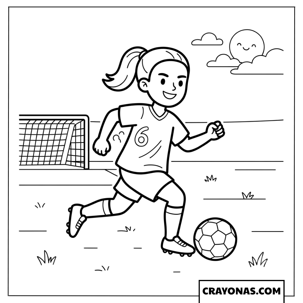 Girl Soccer Player Dribbling Coloring Page