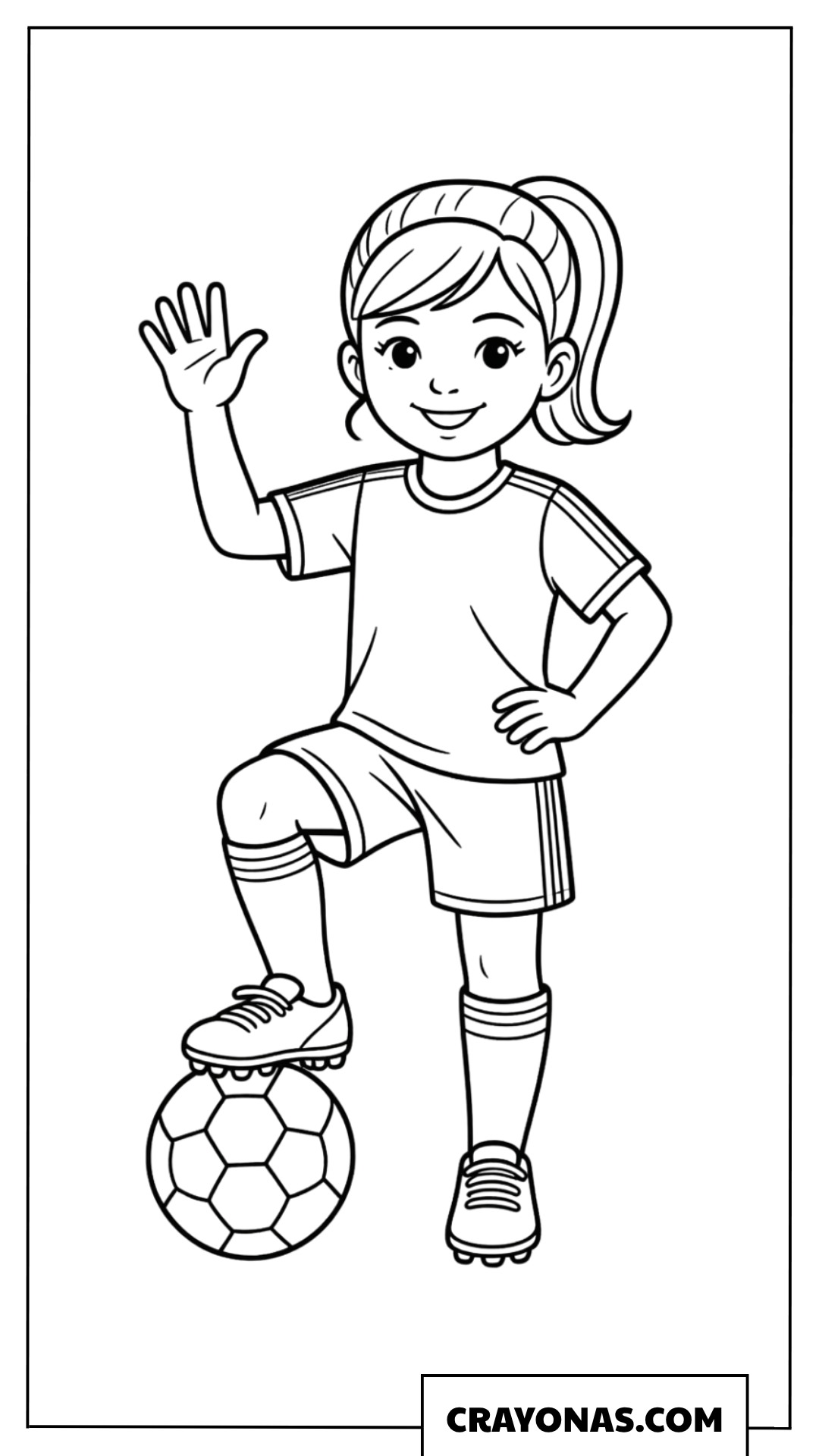Girl Soccer Player Waving Coloring Page