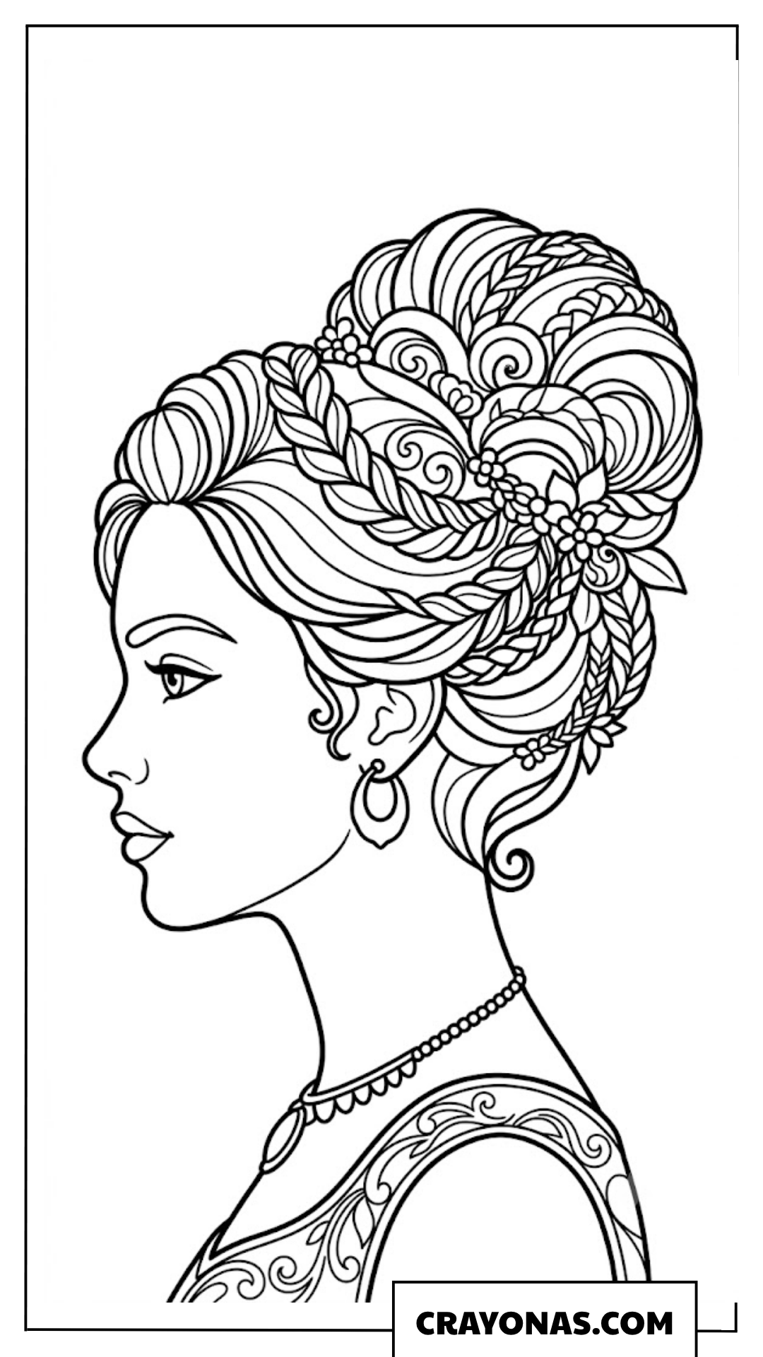 Girl with Elegant Updo Hairstyle Coloring Page