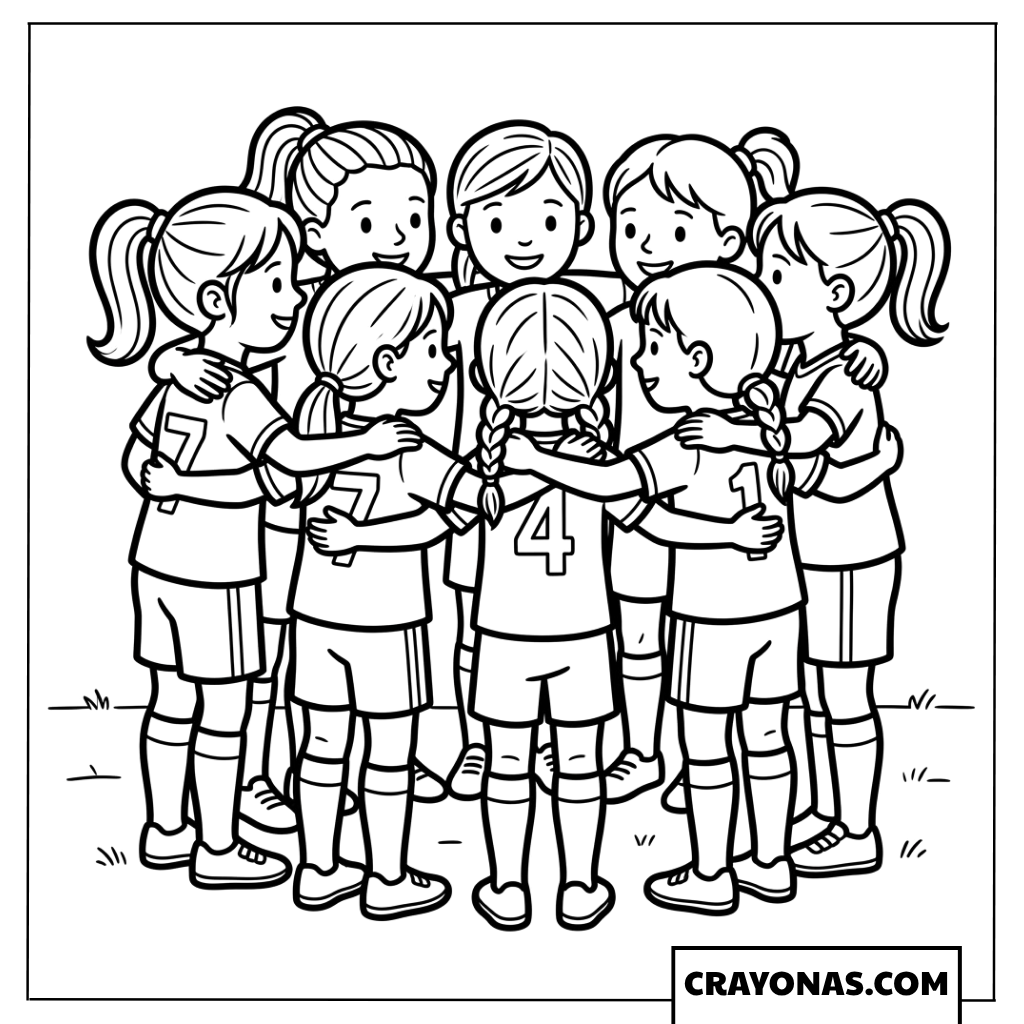 Girls Soccer Team Hug Coloring Page