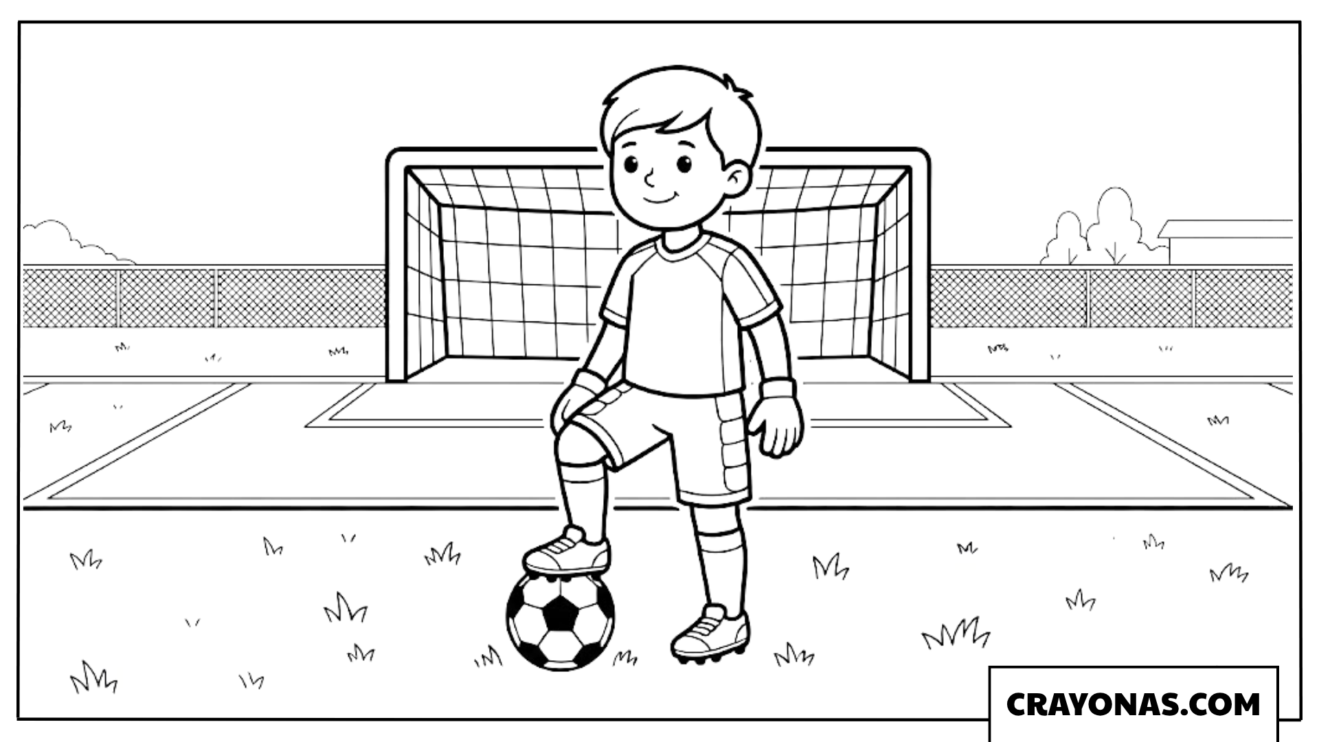 Goalkeeper with Ball at Feet Coloring Page