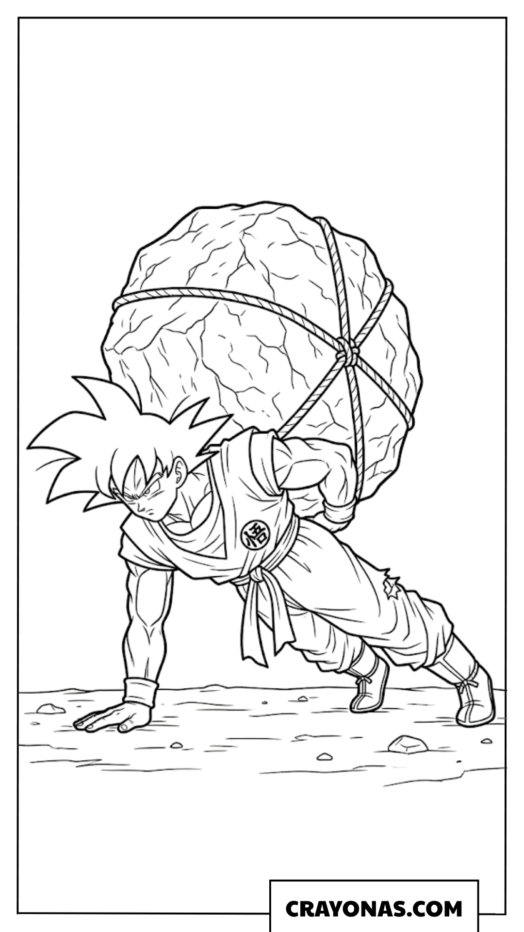 Goku Carrying Massive Boulder on Back Heavy Training Coloring Page