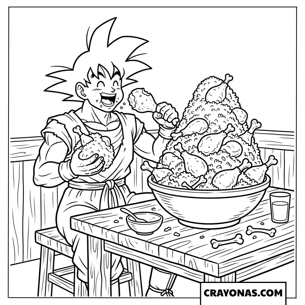 Goku Eating Giant Mountain of Food Coloring Page