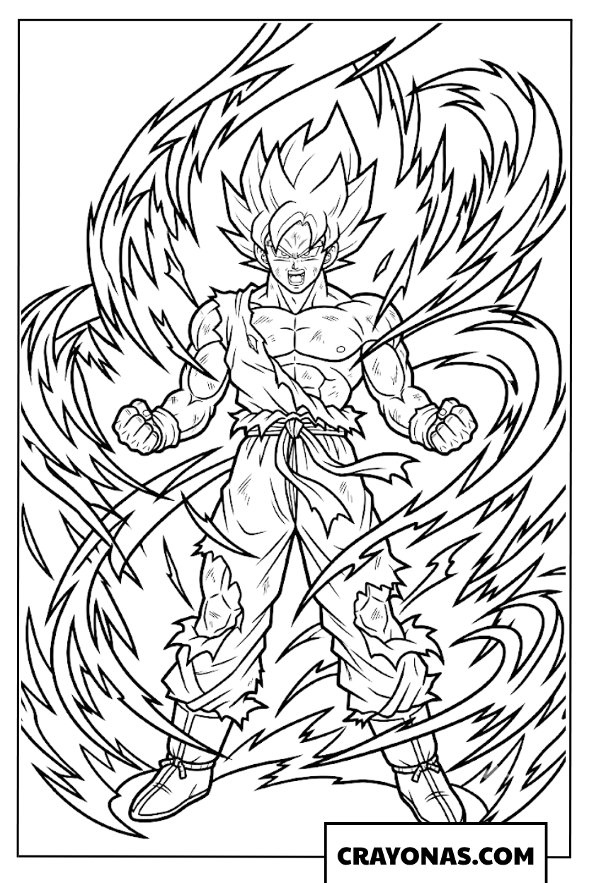Goku Full Power Super Saiyan Explosive Energy Aura Coloring Page