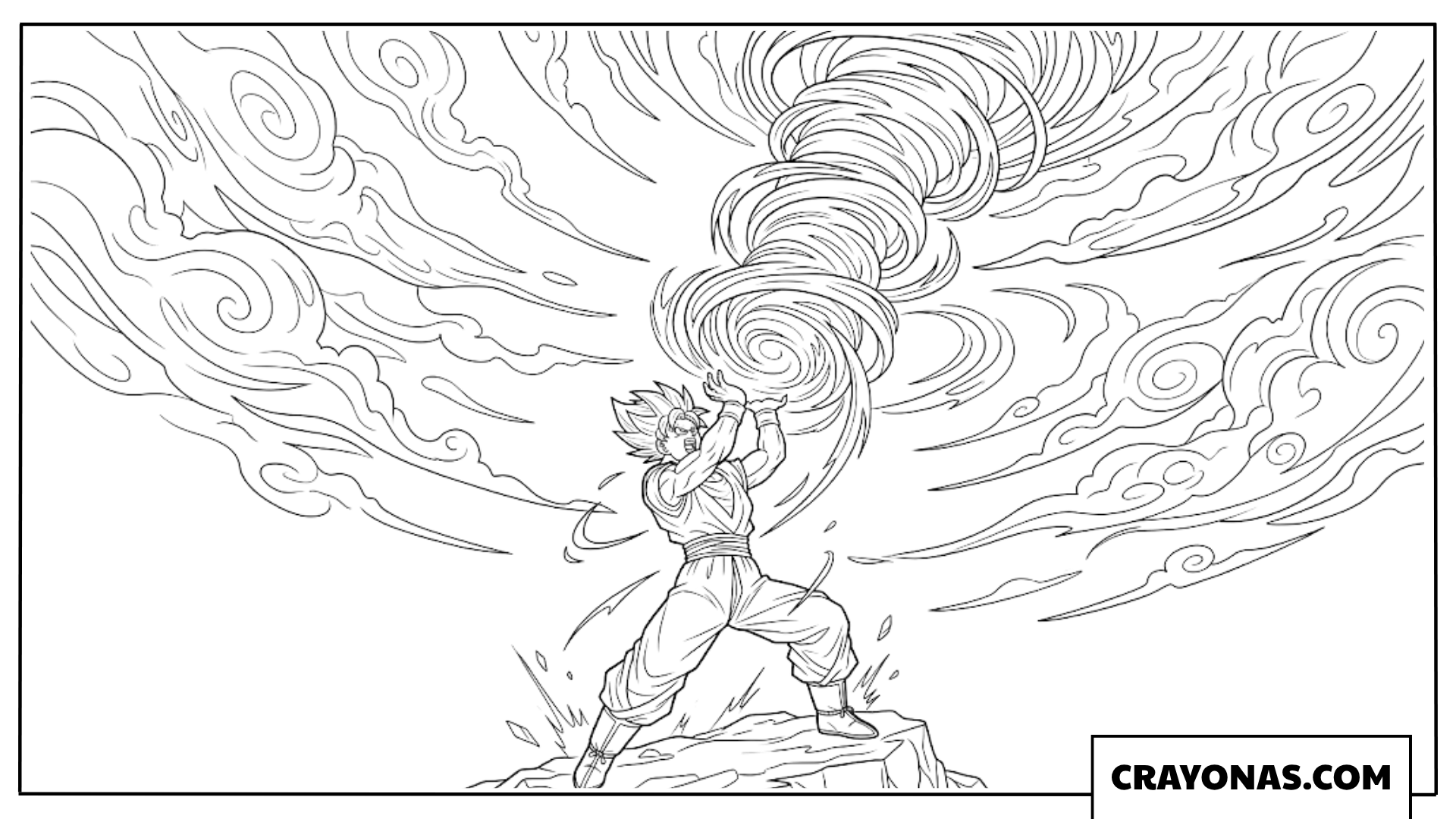Goku Releasing Giant Skyward Spirit Bomb Attack Coloring Page
