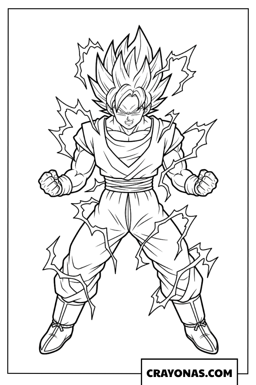 Goku Super Saiyan 2 Lightning Aura Powering Up Coloring Page