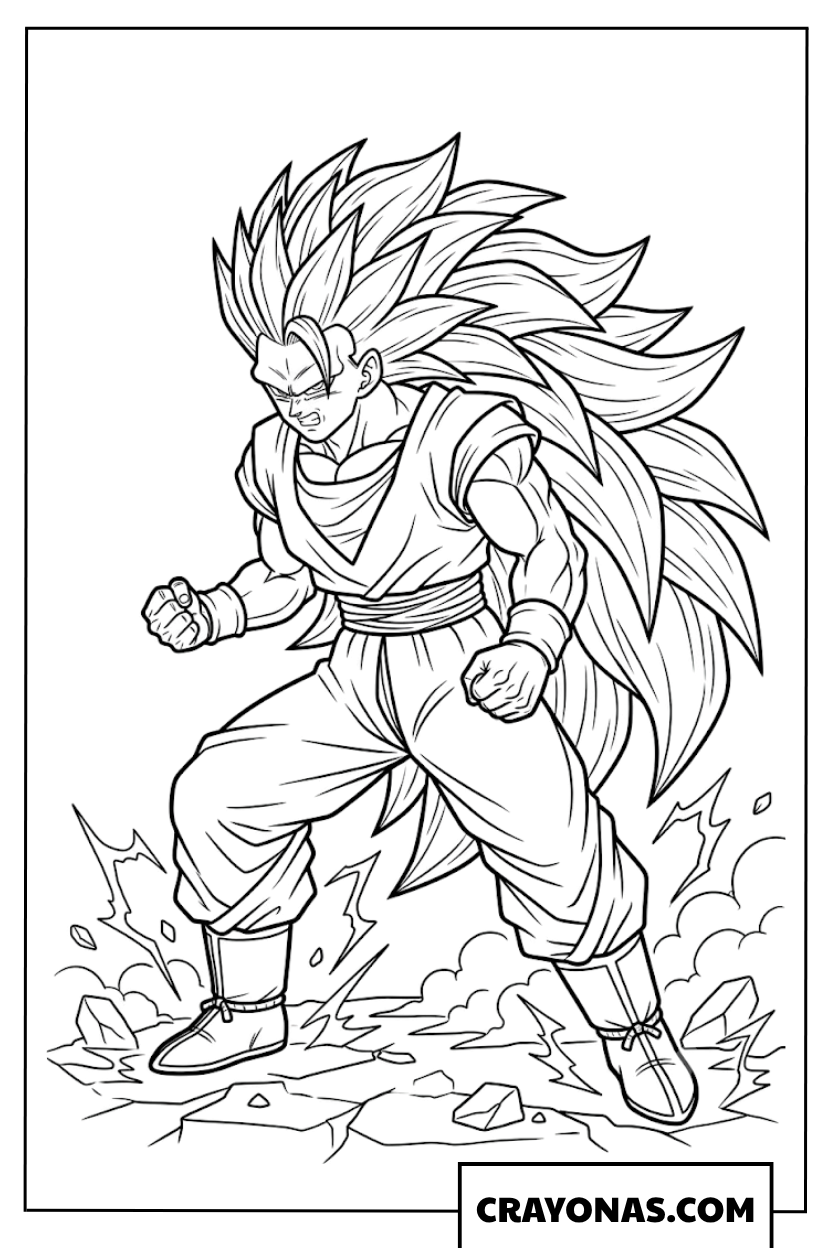 Goku Super Saiyan 3 Long Hair Battle Stance Coloring Page