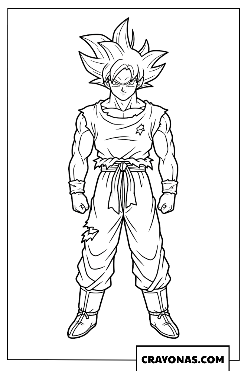 Goku Super Saiyan Blue God Form Standing Tall Coloring Page