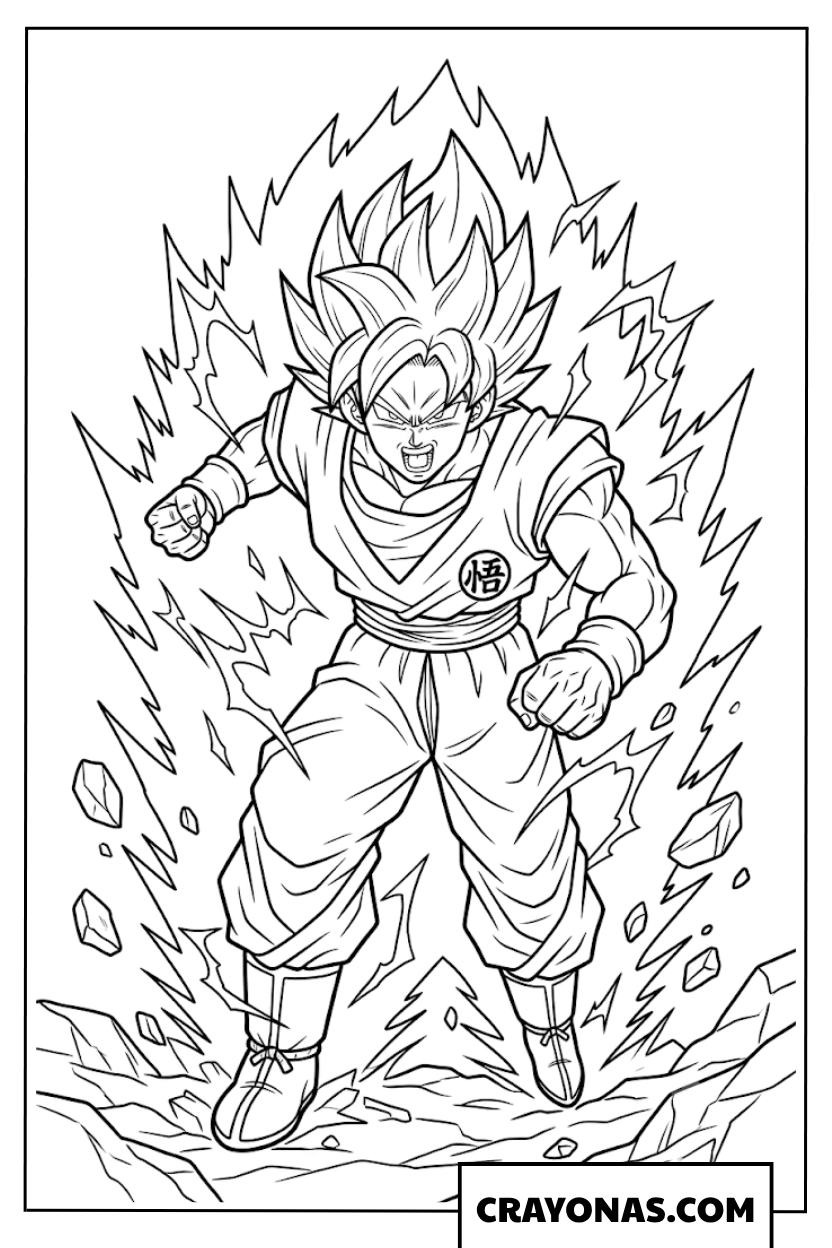 Goku Super Saiyan Blue Powering Up Aura Coloring Page