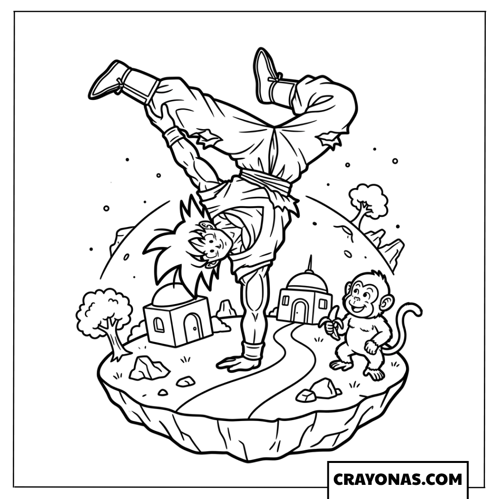 Goku Training Handstand on King Kai Planet Coloring Page
