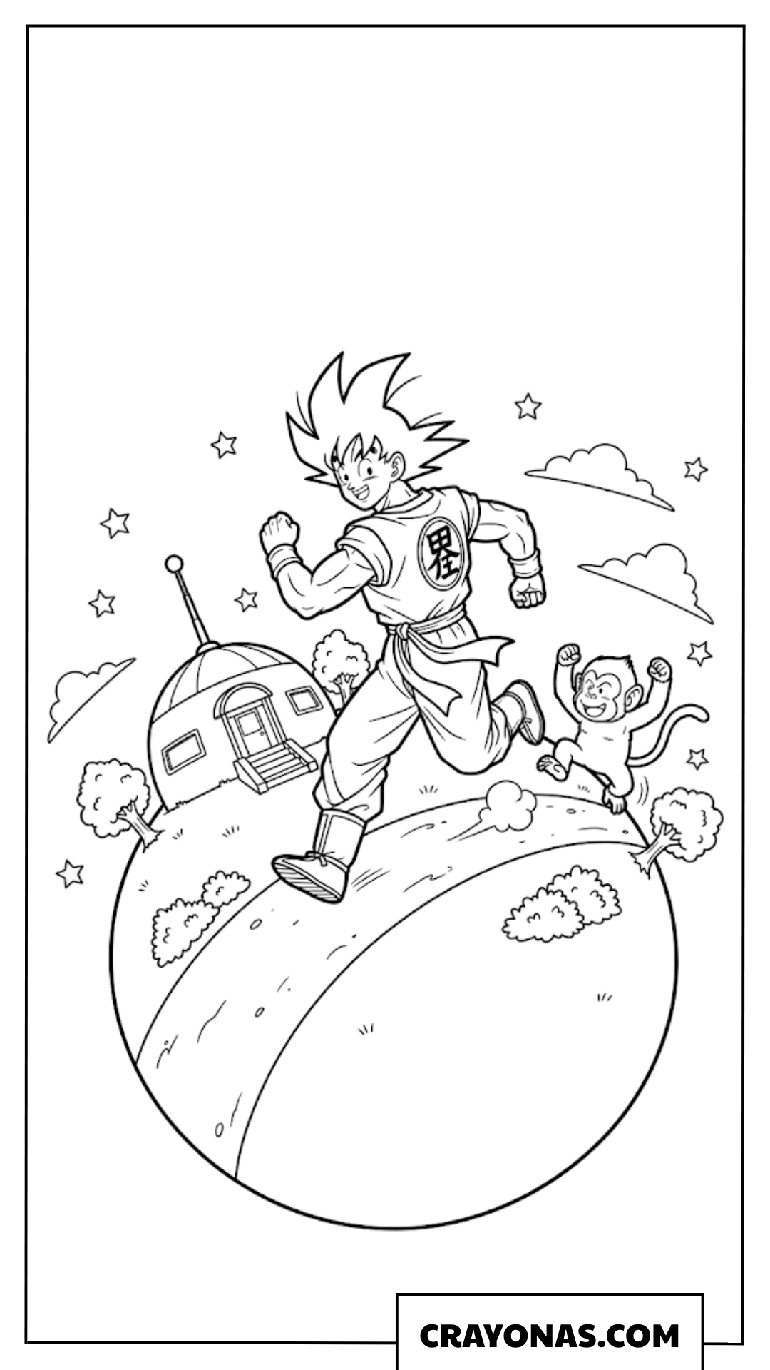 Goku Training and Running on King Kai Planet Coloring Page