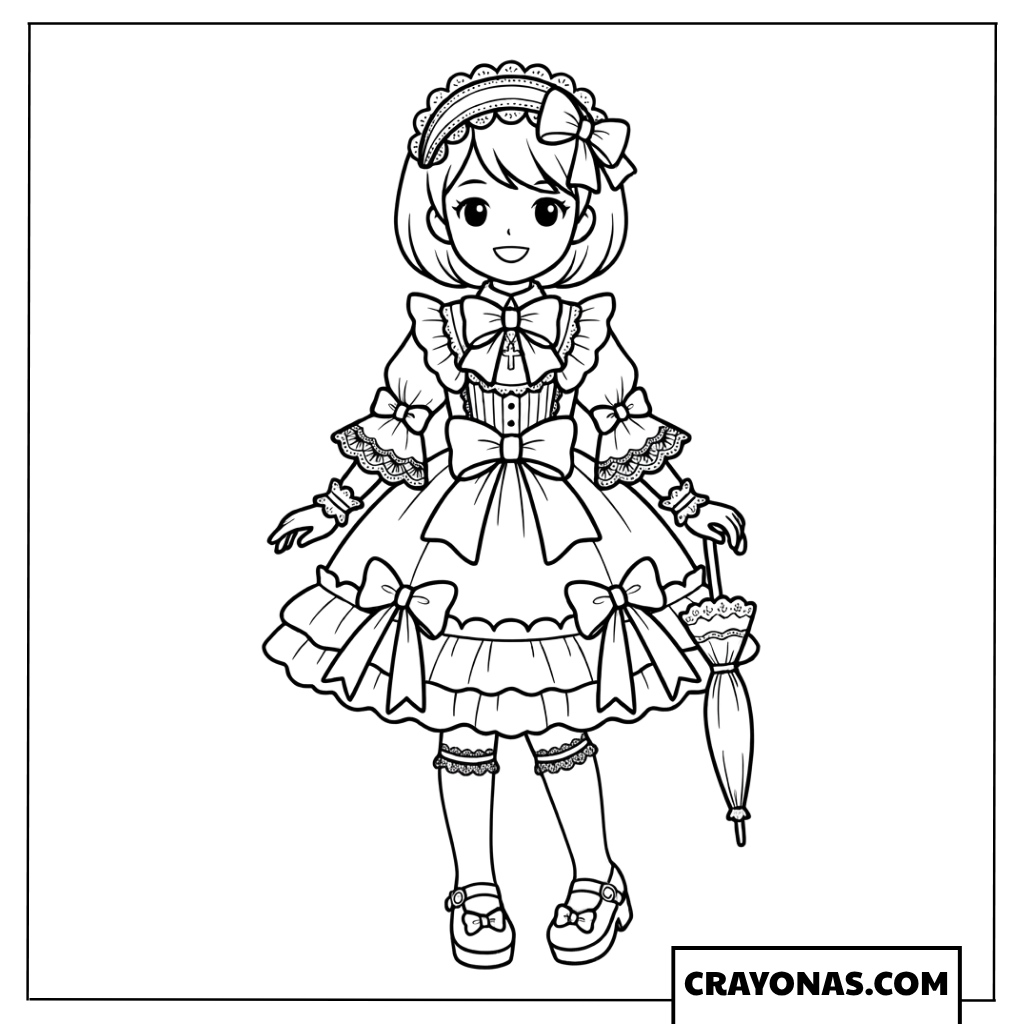 Gothic Lolita Anime Girl Coloring Page