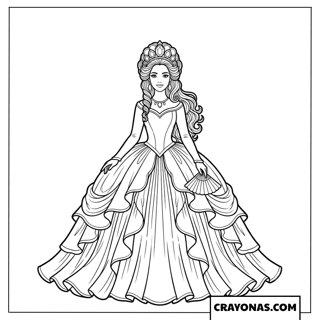 Graceful Princess in Ball Gown Coloring Page