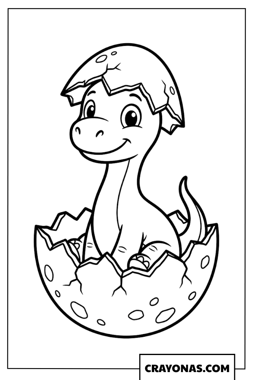 Happy Baby Long Neck Dinosaur Hatching from Egg Coloring Page