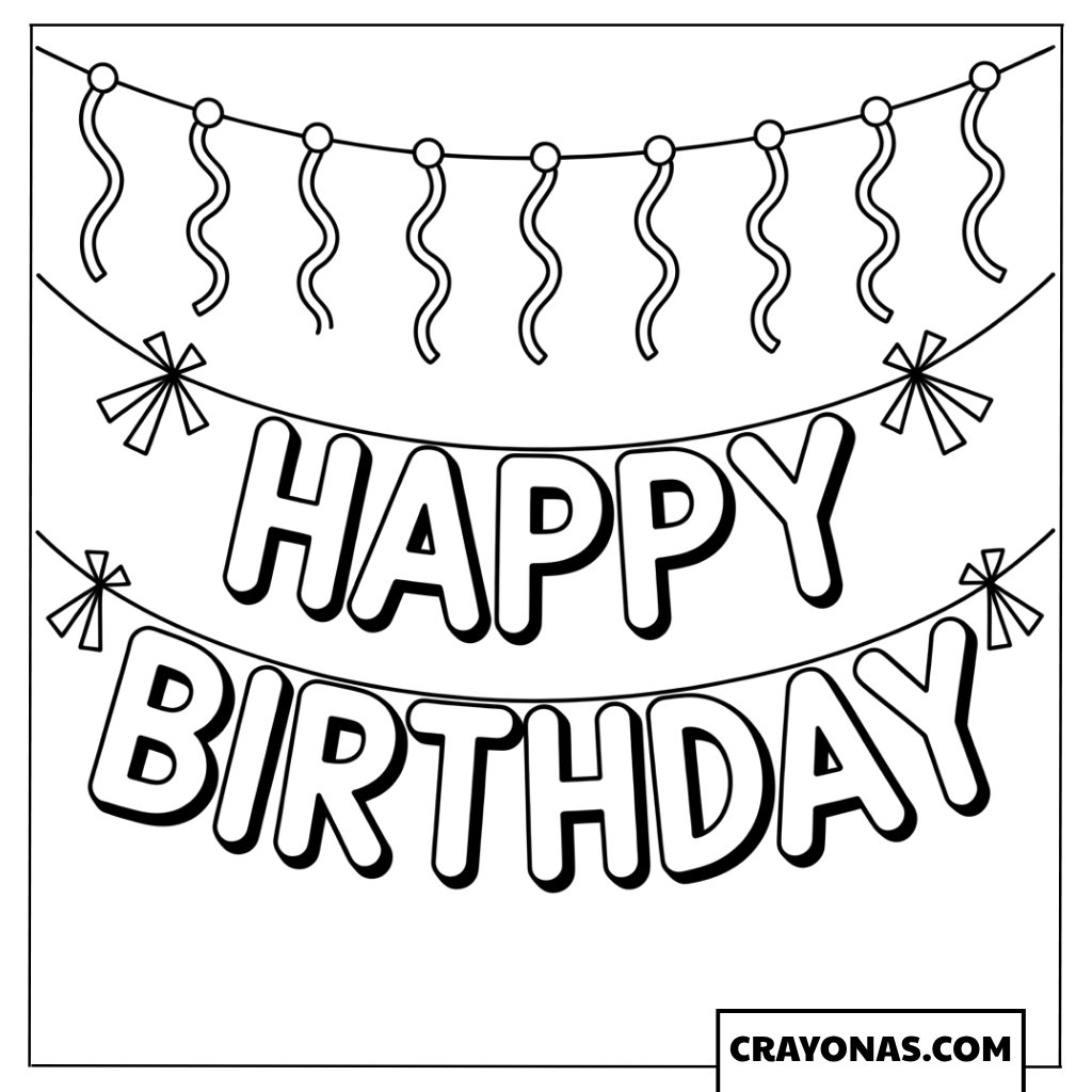 Happy Birthday Banner Coloring Page