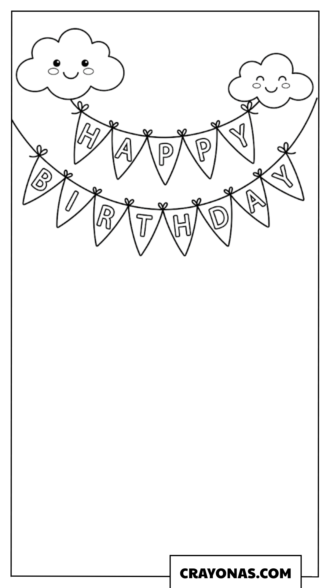 Happy Birthday Banner with Clouds Coloring Page