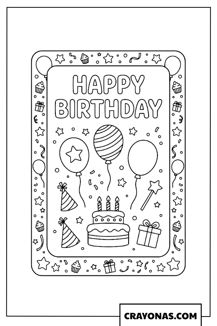 Happy Birthday Card Design Coloring Page