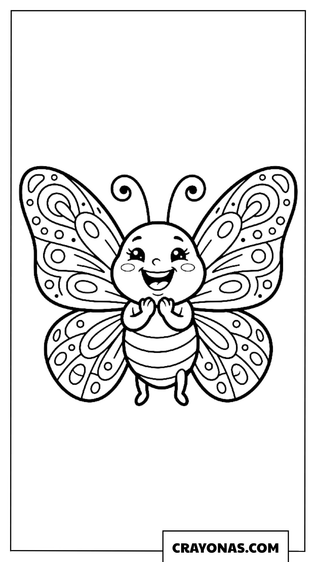 Happy Smiling Cartoon Butterfly with Detailed Wings Coloring Page