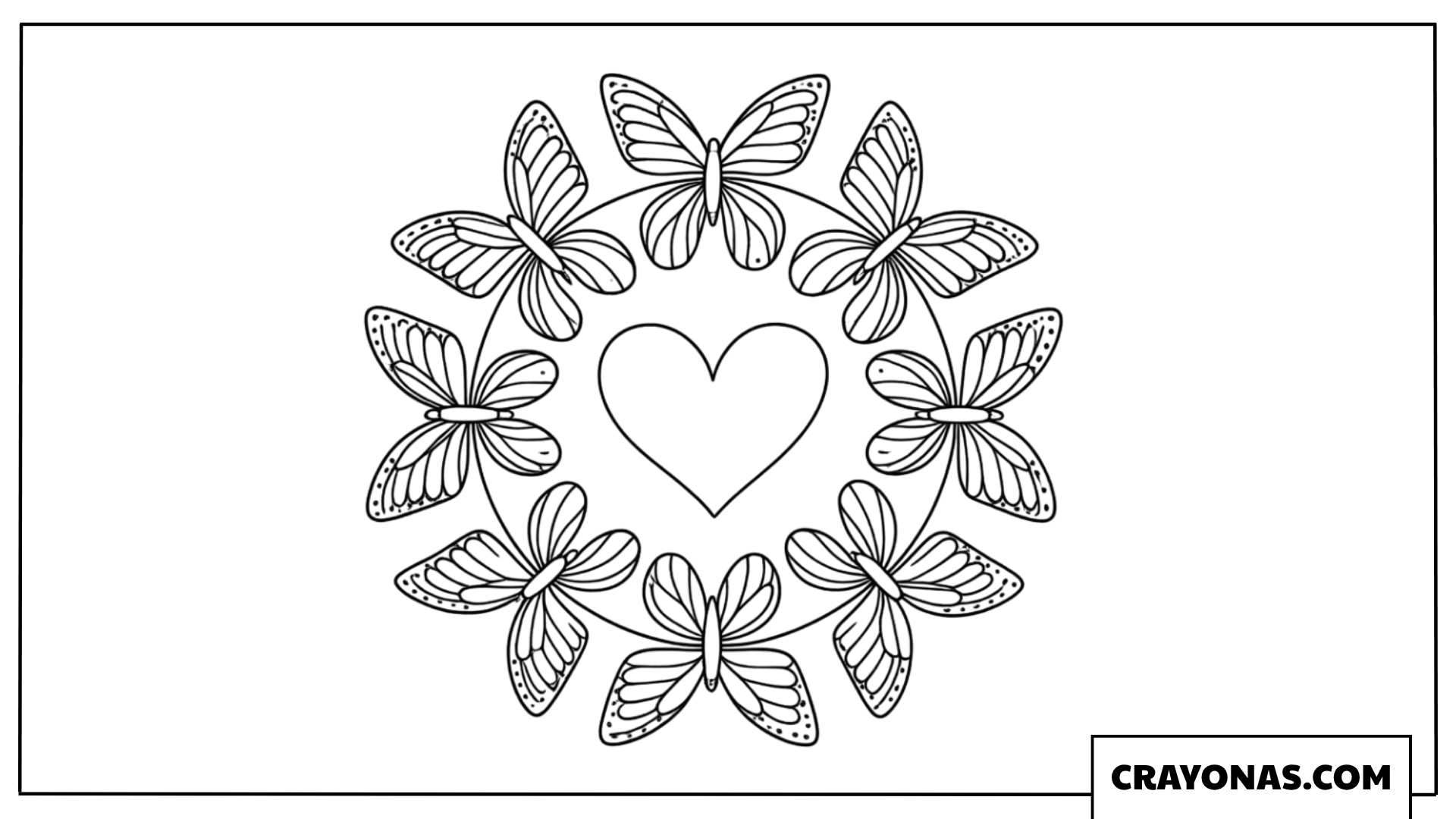 Heart Shaped Butterfly Wreath Mandala Coloring Page