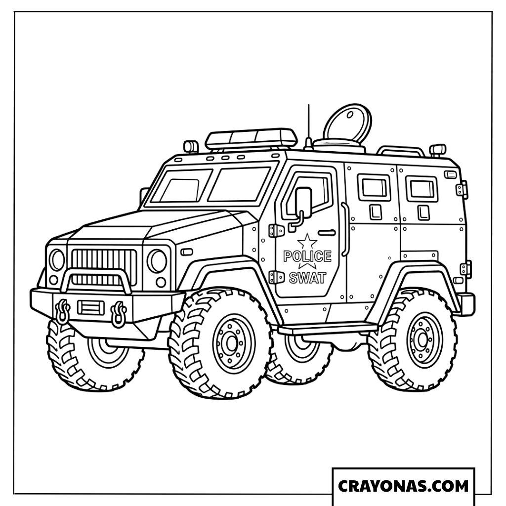 Heavy Armored SWAT Rescue Vehicle Coloring Page