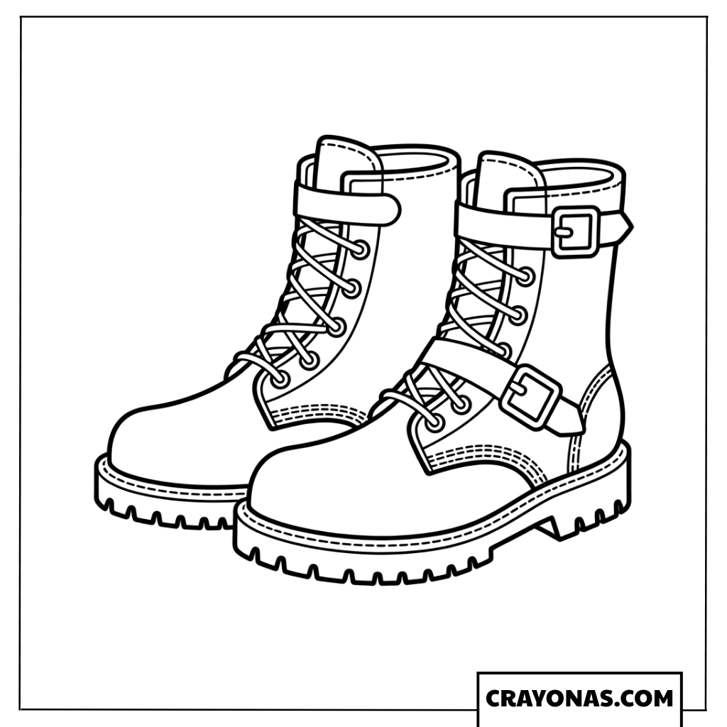 Heavy Duty Motorcycle Riding Boots Outline Coloring Page