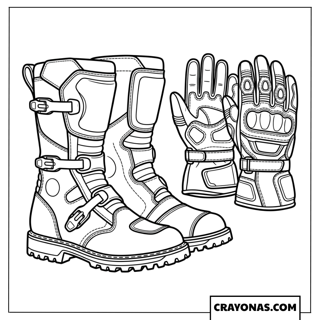 Heavy Duty Riding Boots and Protective Gloves Coloring Page