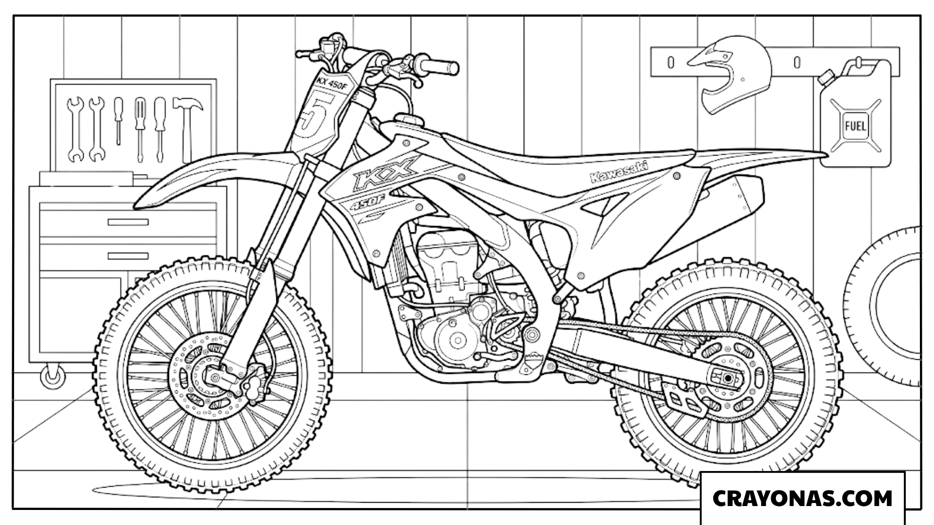 Honda Dirt Bike in Repair Garage Coloring Page