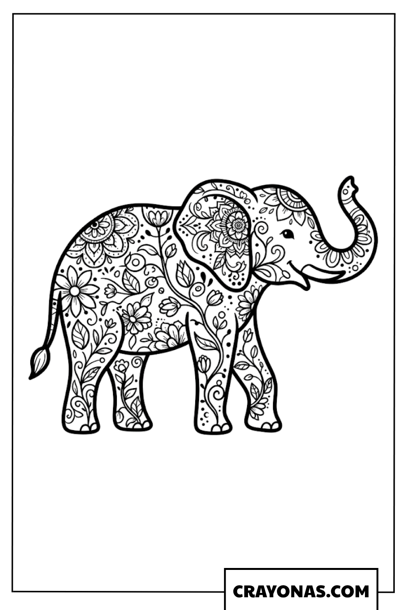 Intricate Elephant Mandala Coloring Page