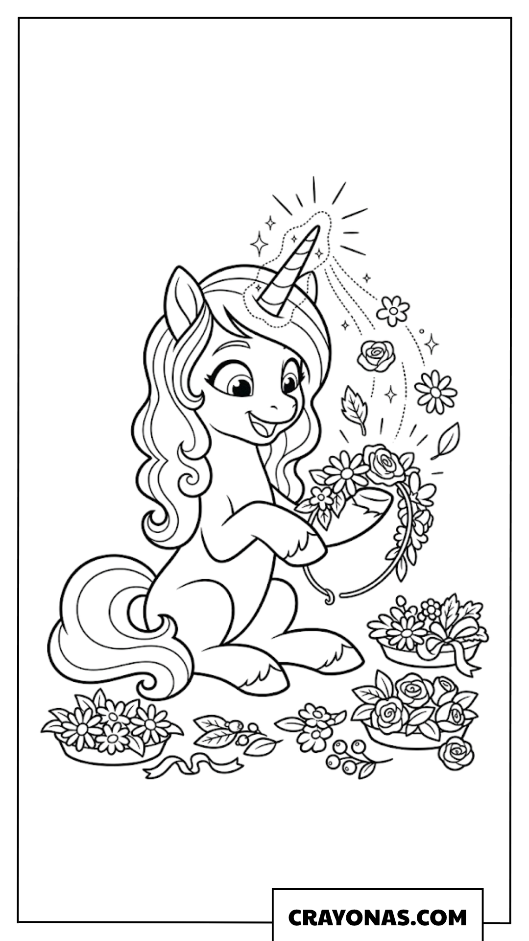 Izzy Moonbow Weaving Flower Crown with Unicorn Magic Coloring Page
