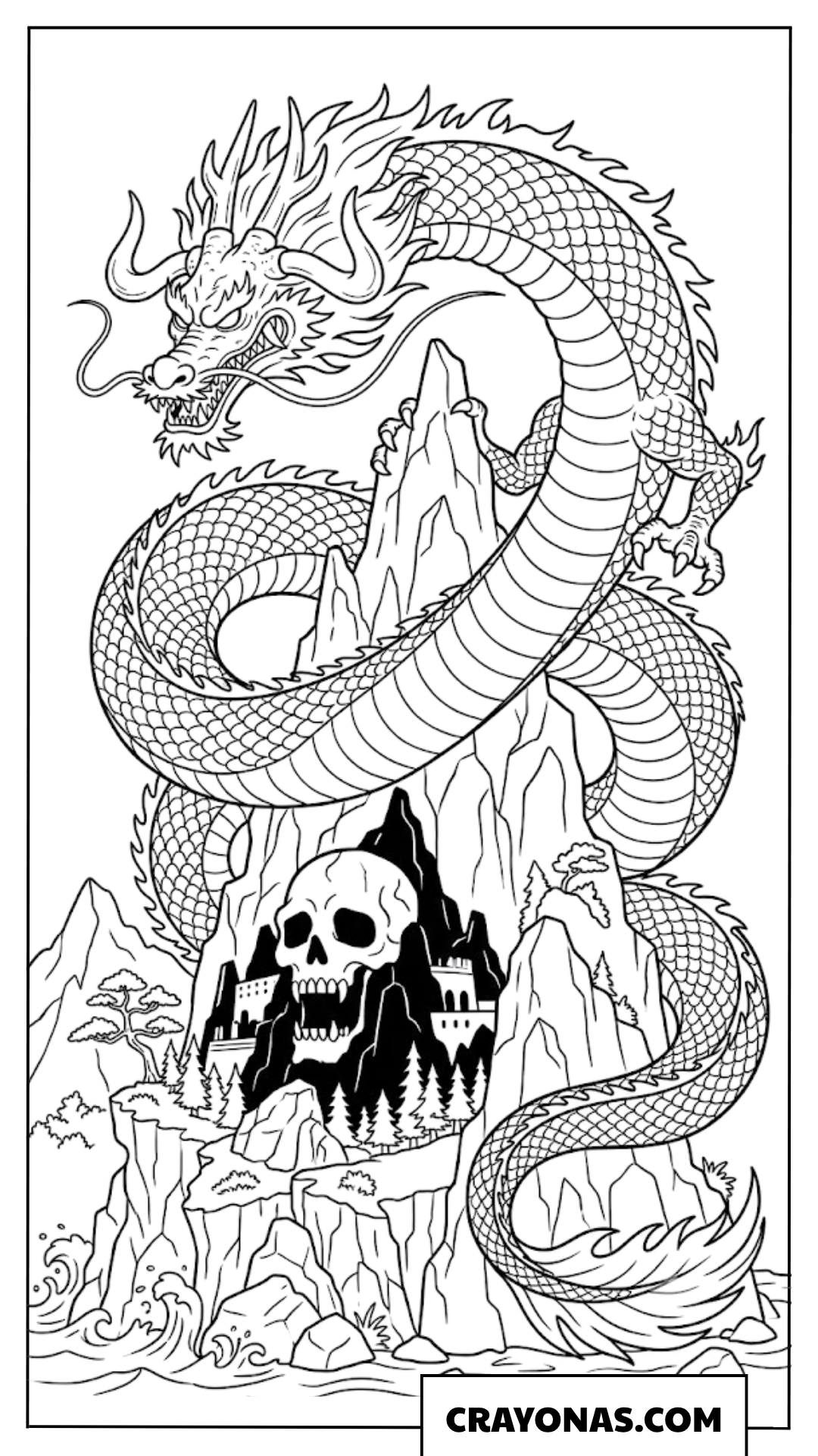 Kaido Dragon Form Coiling Around Onigashima Mountain Coloring Page