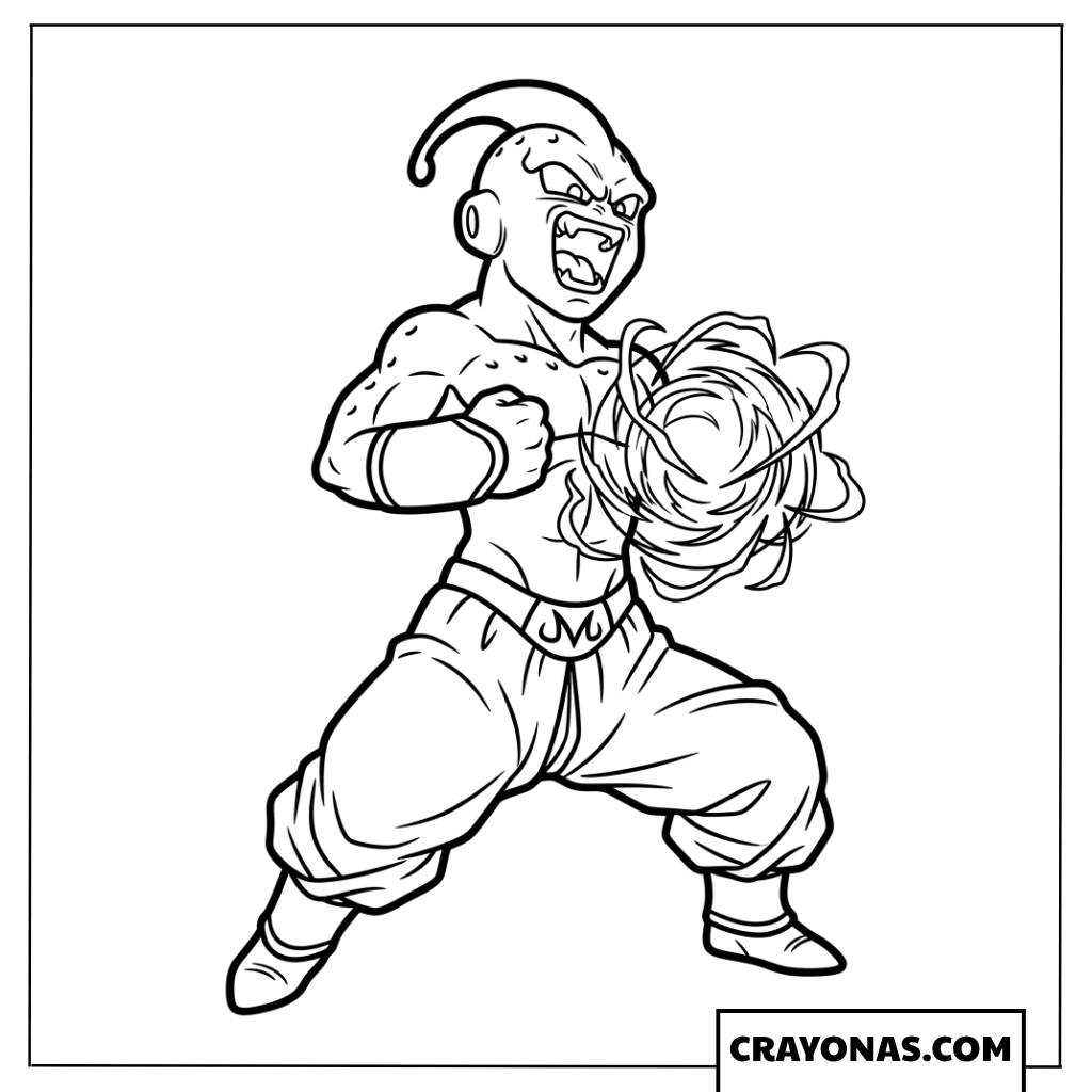 Kid Buu Charging Chaotic Vanishing Ball Coloring Page