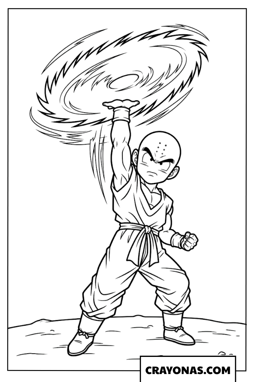 Krillin Destructo Disc Attack Dragon Ball Z Coloring Page
