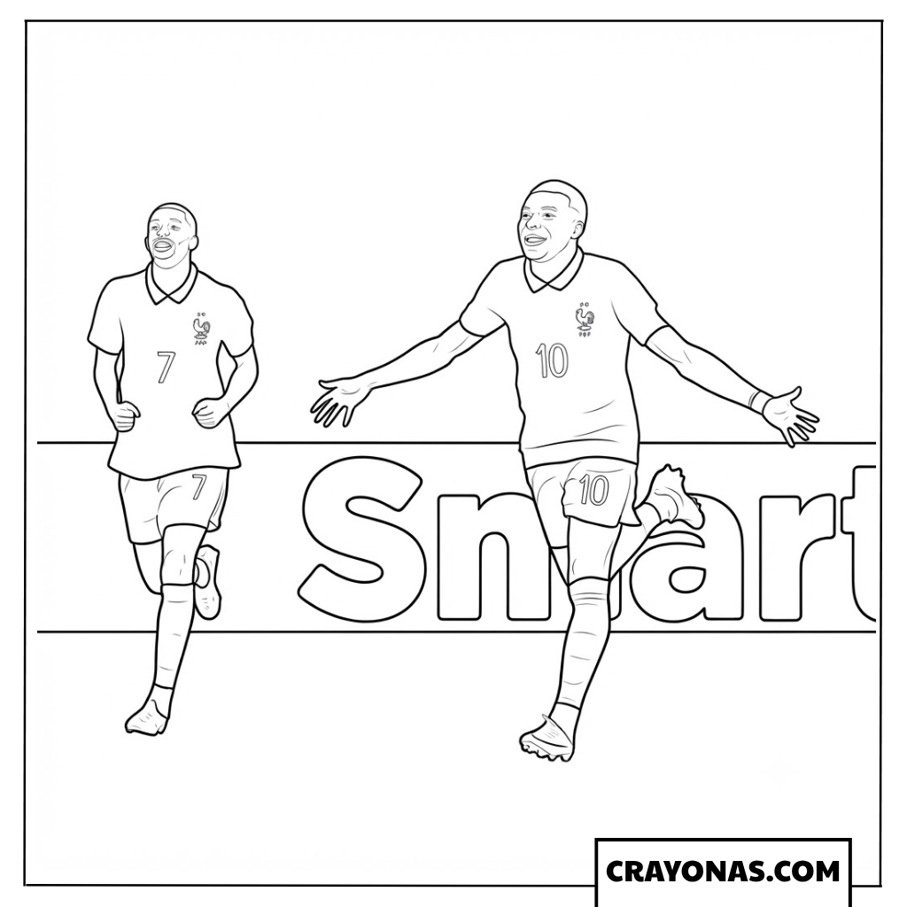 Kylian Mbappe and Ousmane Dembele Celebration Coloring Page