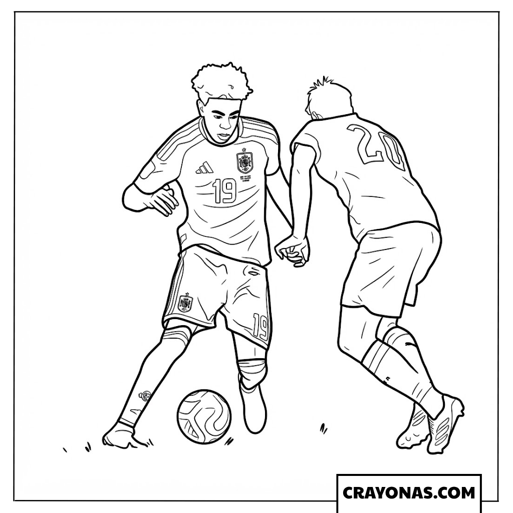Lamine Yamal Dribbling Past Laimer Coloring Page