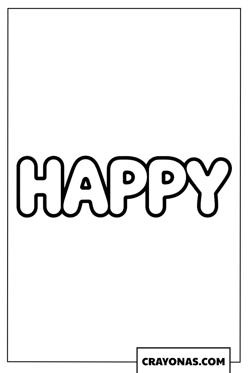 Large Happy Text Coloring Page