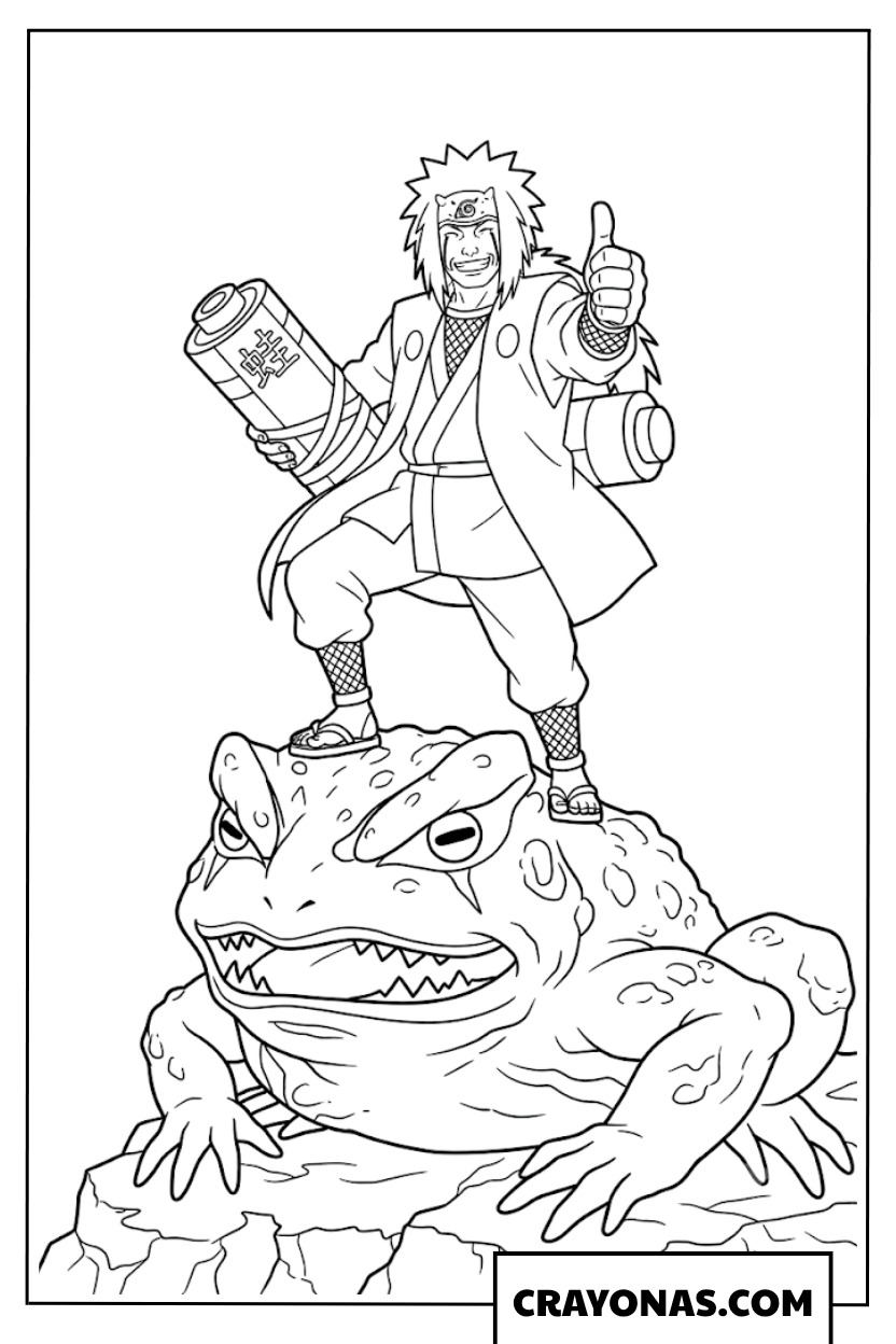 Legendary Sannin Jiraiya Standing on Toad Gamabunta Coloring Page
