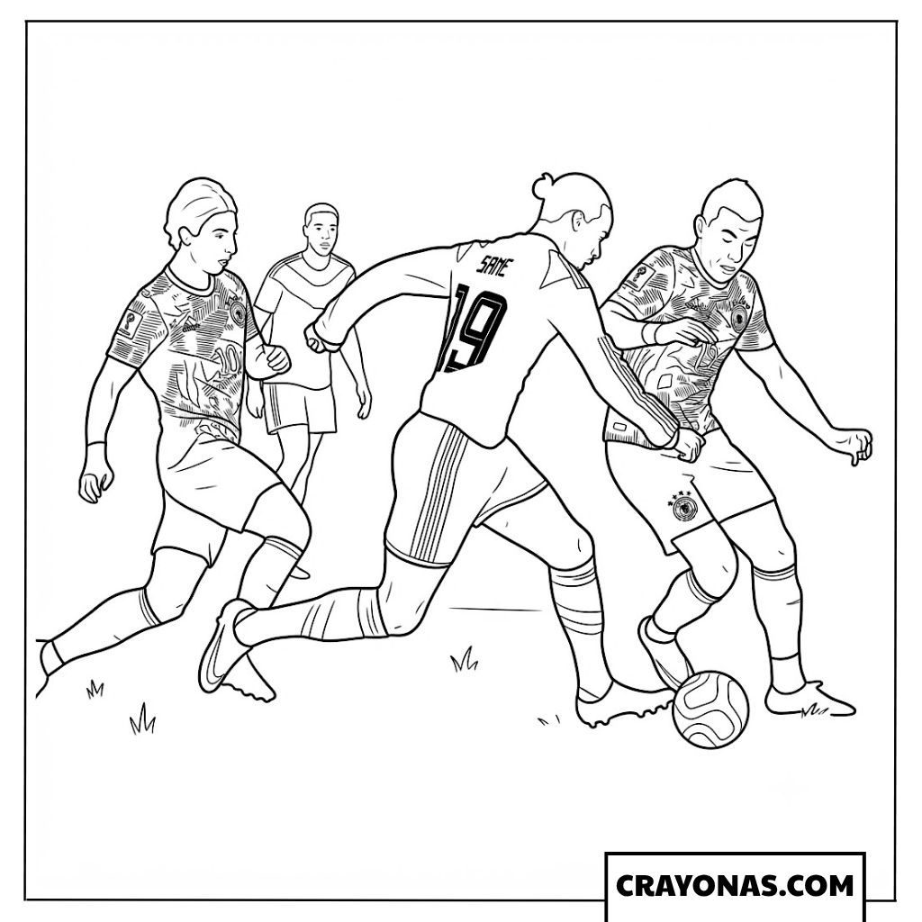 Leroy Sane Dribbling Past Defenders Coloring Page