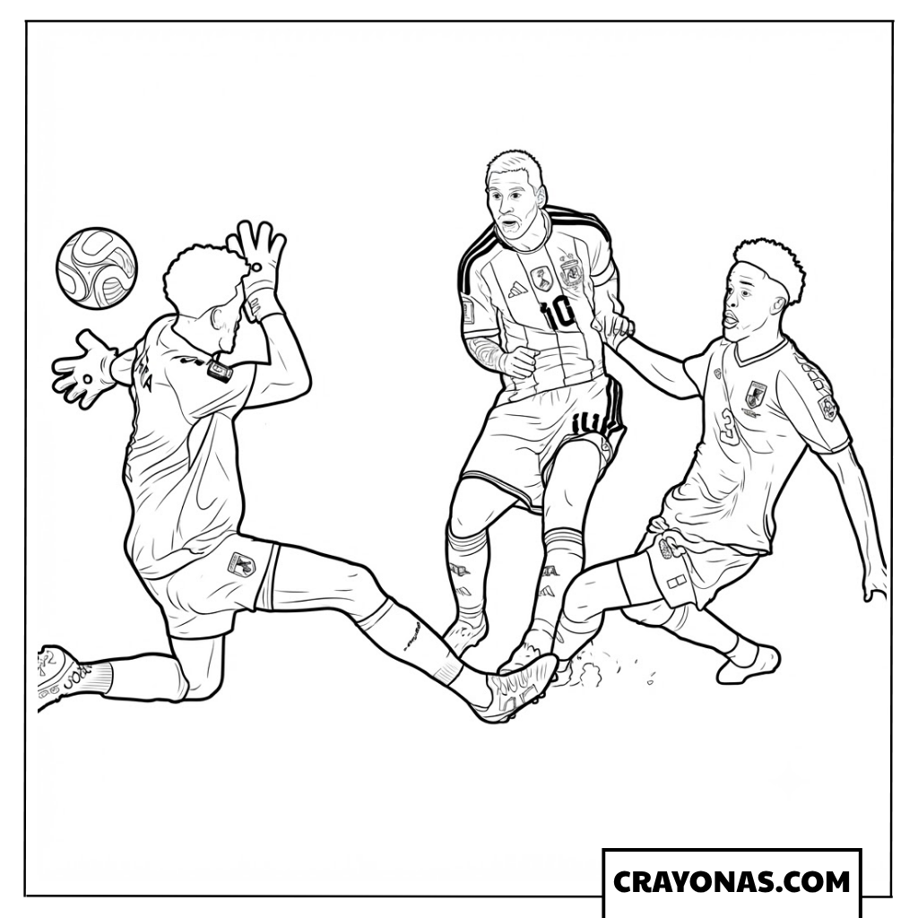 Lionel Messi vs Vozinha and Diney Borges Coloring Page