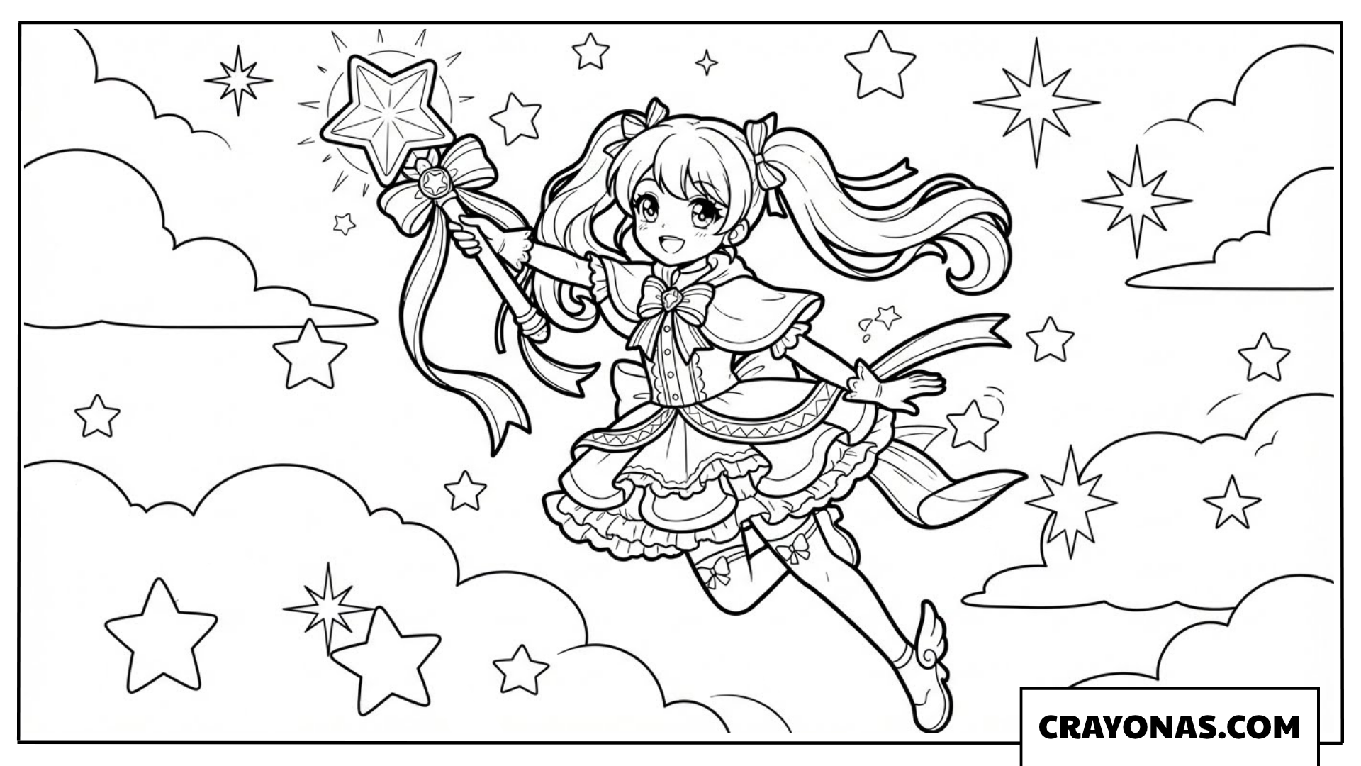Magical Girl with Star Wand Coloring Page
