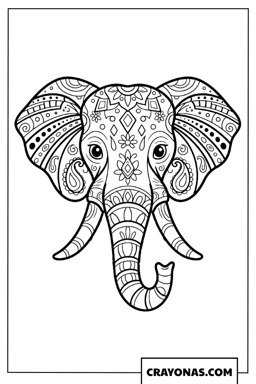 Mandala Elephant Head Coloring Page