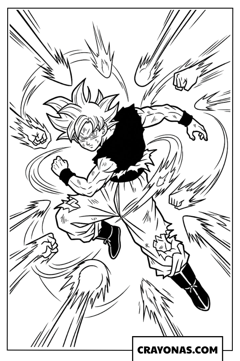 Mastered Ultra Instinct Goku Dodging Energy Blasts Coloring Page