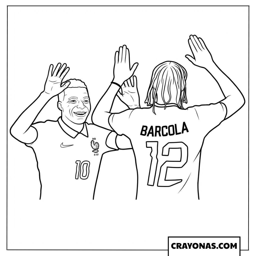 Mbappe and Barcola High Five Celebration Coloring Page